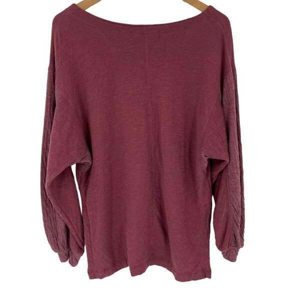 We The Free Back At It Henley Top Long Sleeves Oversized Slouchy Burgundy Small - Picture 7 of 12